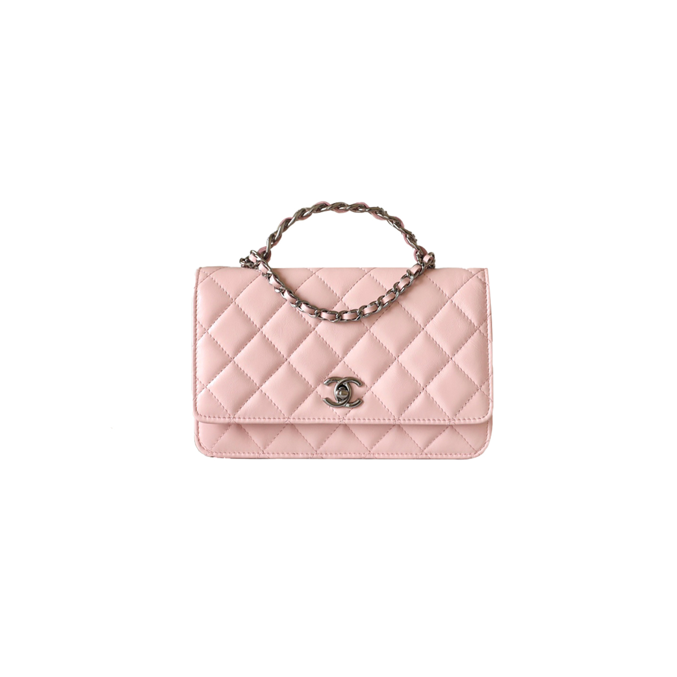 CHANEL MASTER CC WOC 19 PINK LAMBSKIN SILVER HARDWARE (19.3*12*3.5cm)